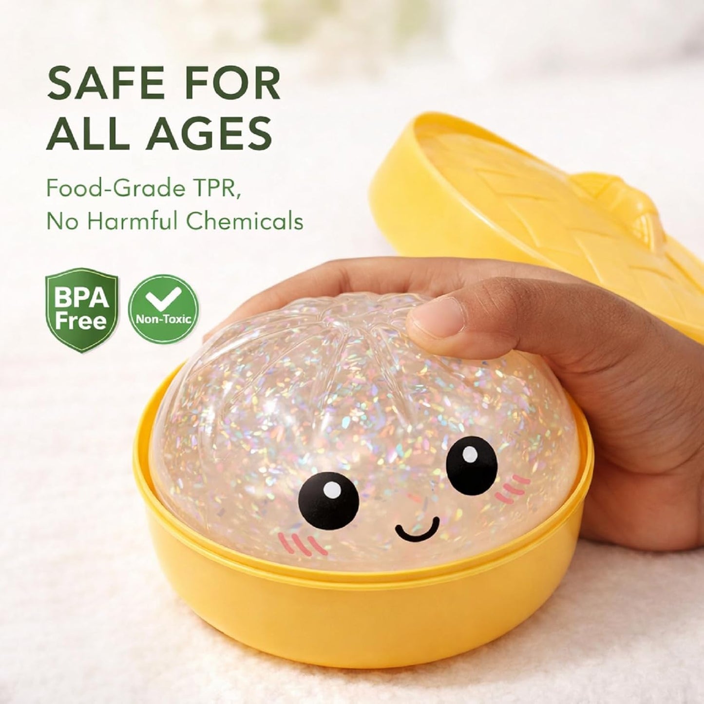 Giant Glitter Dumpling Squishy Toy – Slow Rising Sensory Stress Relief Fidget (pack of 2)