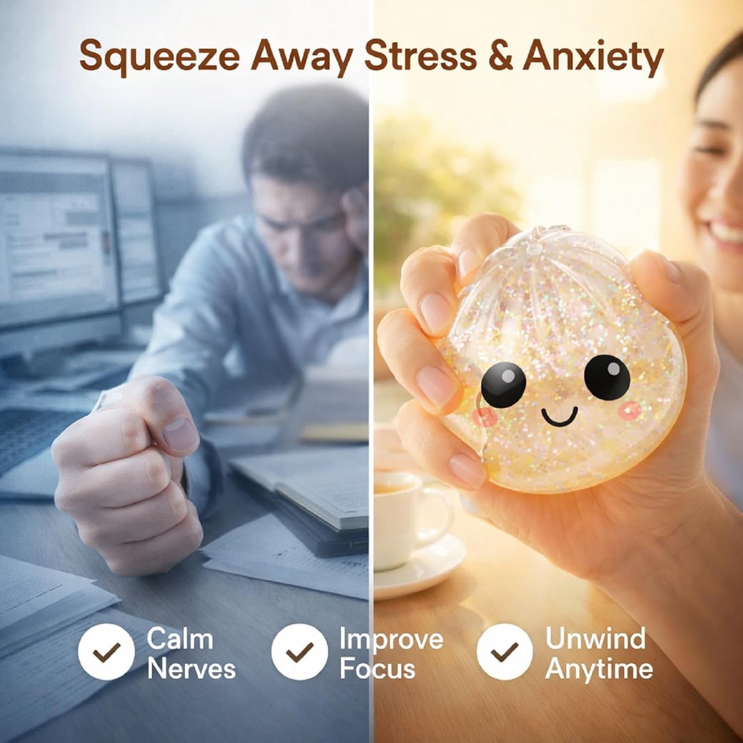 Giant Glitter Dumpling Squishy Toy – Slow Rising Sensory Stress Relief Fidget (pack of 2)