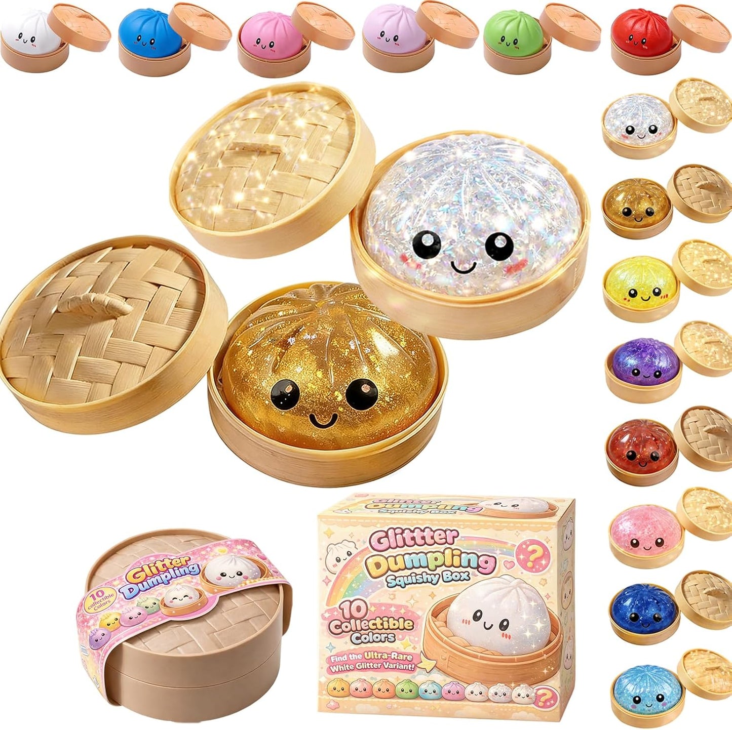 Giant Glitter Dumpling Squishy Toy – Slow Rising Sensory Stress Relief Fidget (pack of 2)