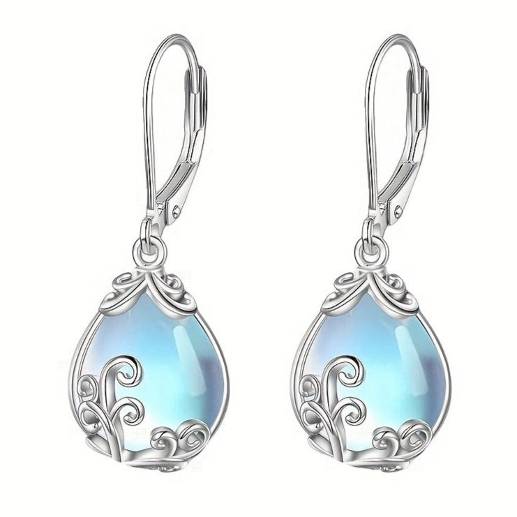 Moonstone Wave Waterdrop Earrings For Women